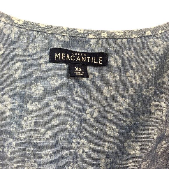 J. Crew Mercantile V-Neck Short Sleeve Denim-Look Dress W/White Flowers, Size XS - Picture 7 of 9